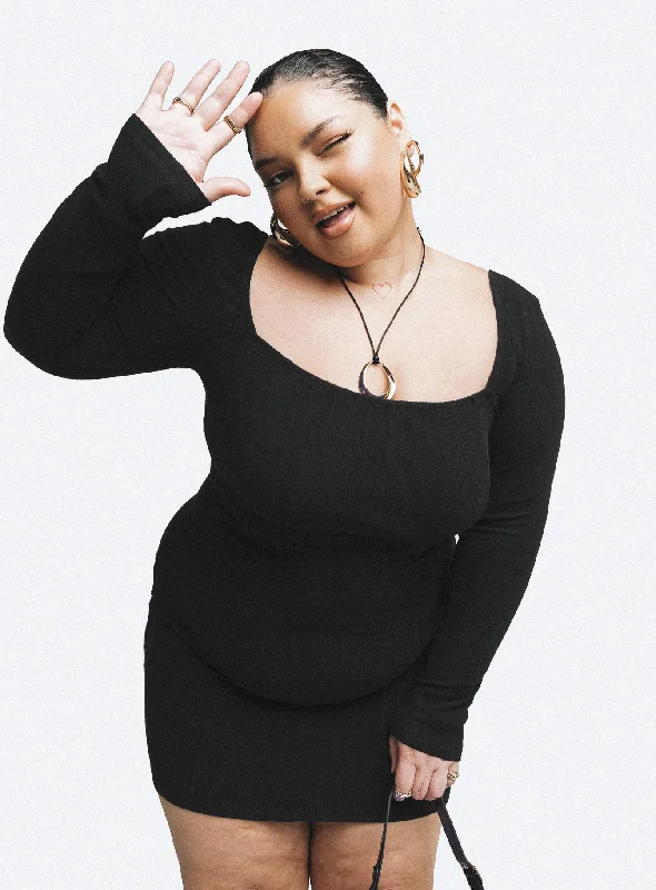 Denielle Mini Dress Black Curve Stylish Ribbed Mini Dress