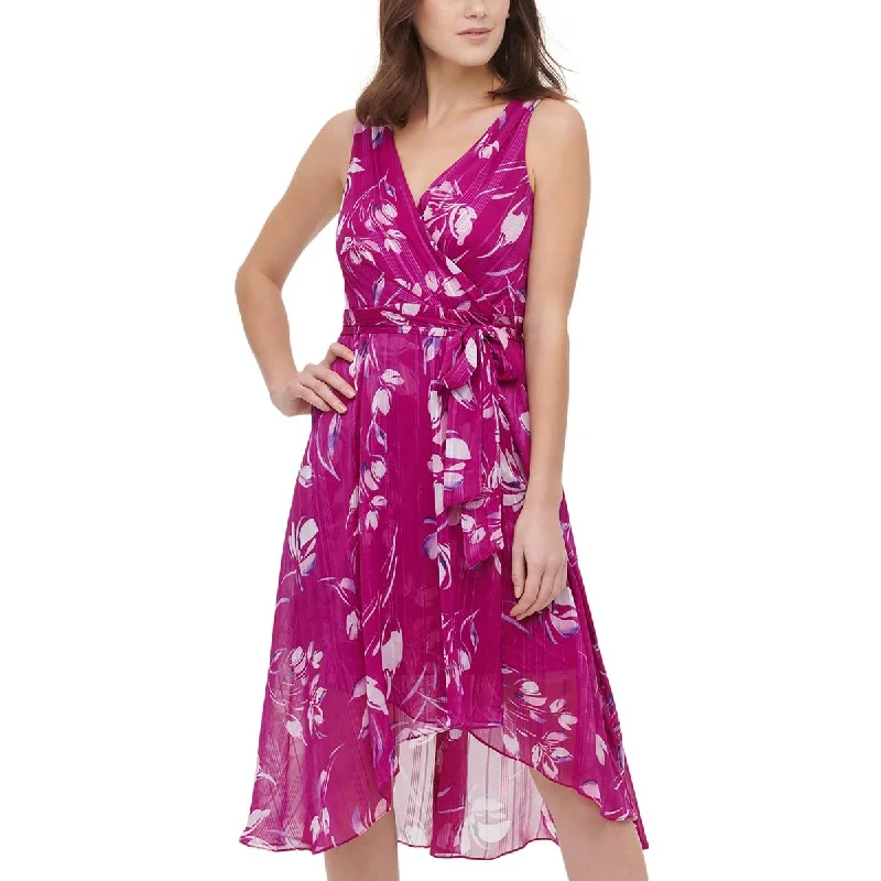 DKNY Womens Chiffon Wrap Dress Chic Floral Print Wrap Dress