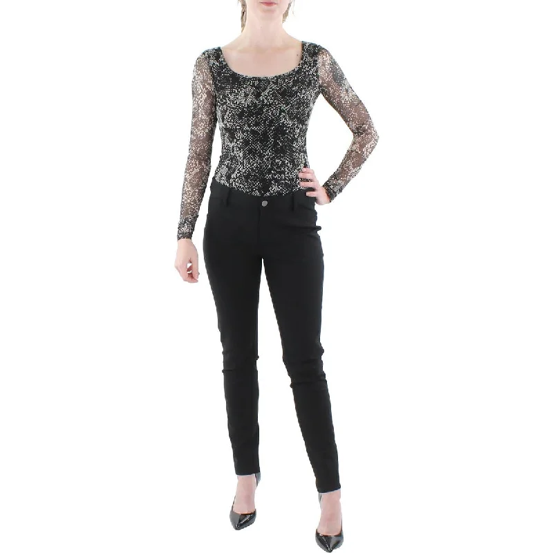 DKNY Womens Snake Print Mesh Bodysuit Trendy Mesh Bodysuit