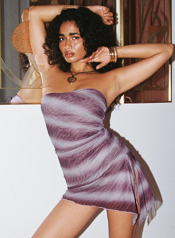 Donelli Mini Dress Purple Stripe Chic Pleated Mini Dress
