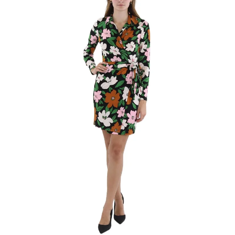 Donna Morgan Womens Floral Print Collared Wrap Dress Stylish Belted Wrap Dress