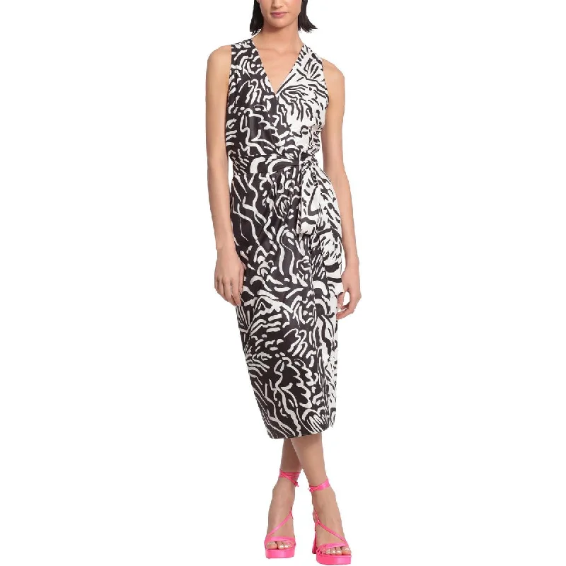 Donna Morgan Womens Printed Sleeveless Wrap Dress Trendy Floral Print Wrap Dress