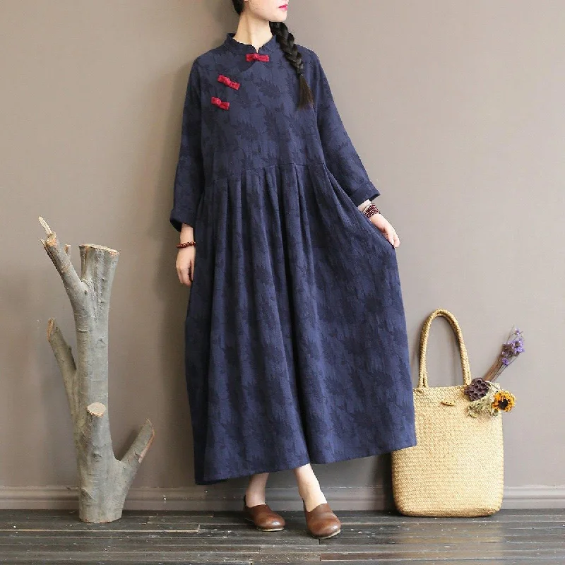 Elegant navy woolen overcoat plus size long stand collar patchwork dress Relaxed Office Overcoat