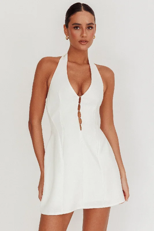 Elisabet Halter Neck Mini Dress Off White Classic Striped Mini Dress