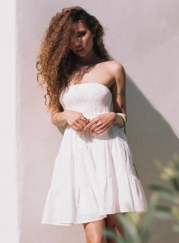 Fahy Strapless Mini Dress White Stylish Puff Sleeve Mini Dress
