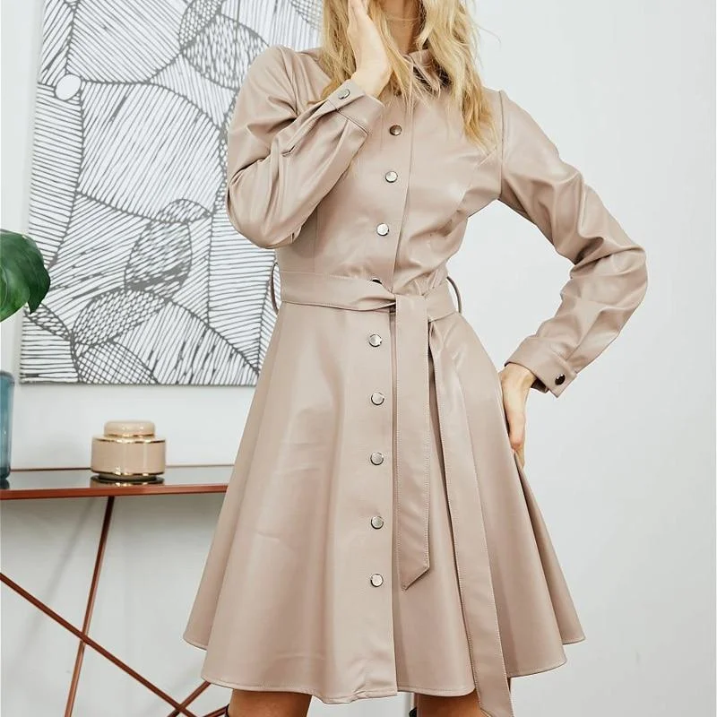 FashionSierra - Fashion Belt Rivet Buttoned Down Mini Dresses Stylish Ruffle Mini Dress