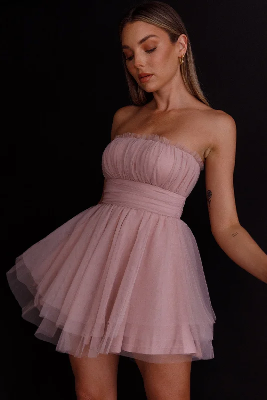 Fayette Strapless Mesh Mini Dress Blush Comfortable Boho Mini Dress