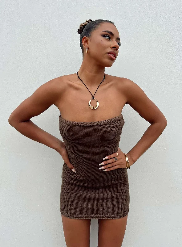 Flow Strapless Mini Dress Brown Elegant Velvet Mini Dress