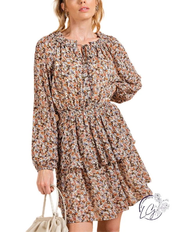 Flower Fantasy Mini Dress Cozy Satin Mini Dress