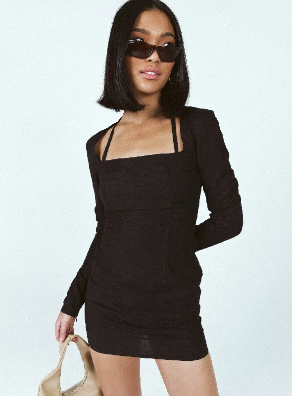 Hacienda Mini Dress Black Trendy Floral Mini Dress