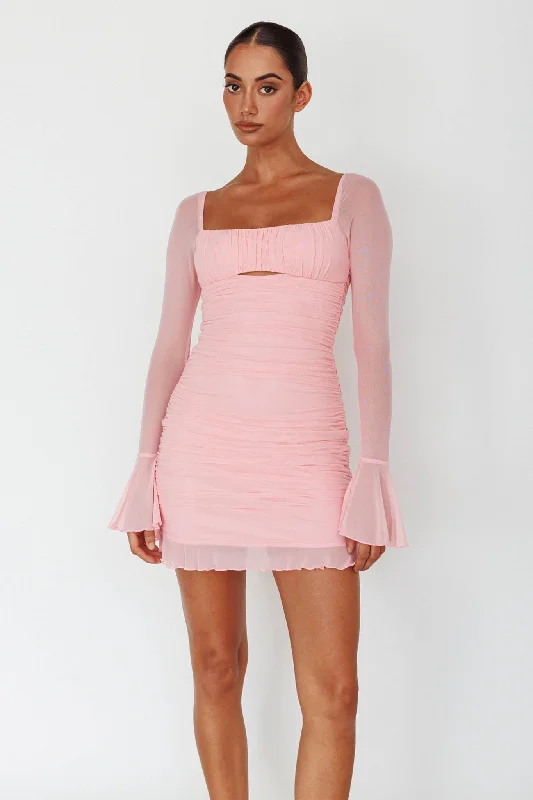 In Bloom Flared Cuff Mini Dress Pink Classic Casual Mini Dress