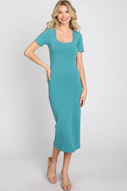 Jade Fitted Midi Dress Fashionable High-Low Midi Dress