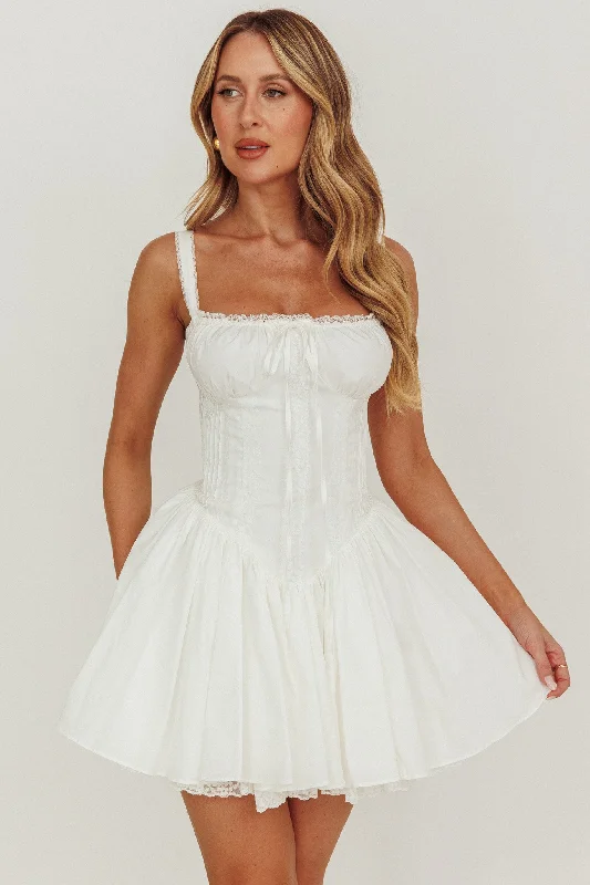 Jennie Corset Flared Mini Dress Off White Modern Satin Mini Dress