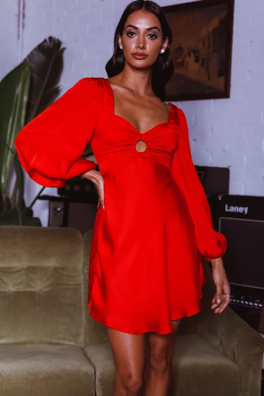 Jonah Lace-Up Back Mini Dress Red Stylish Ruffle Mini Dress