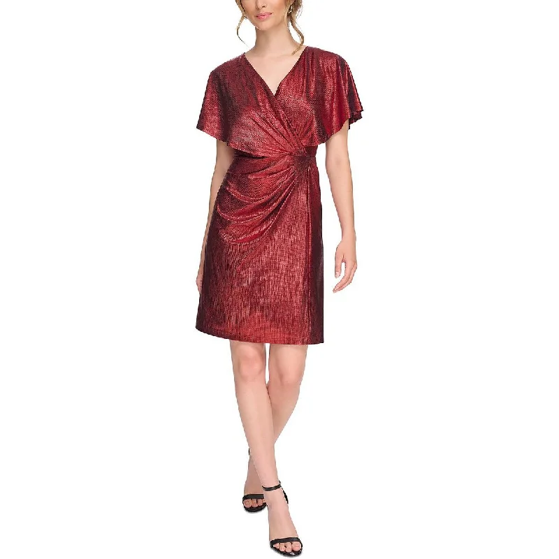 Kensie Womens   Metallic  Wrap Dress Trendy Wool Wrap Dress