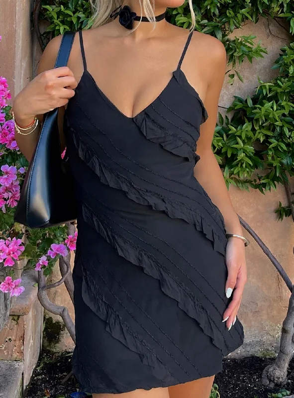 Lars Mini Dress Black Trendy Off-Shoulder Dress Mini
