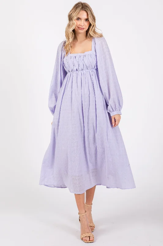 Lavender Criss Cross Front Square Neck Long Sleeve Midi Dress Stylish Animal Print Midi Dress