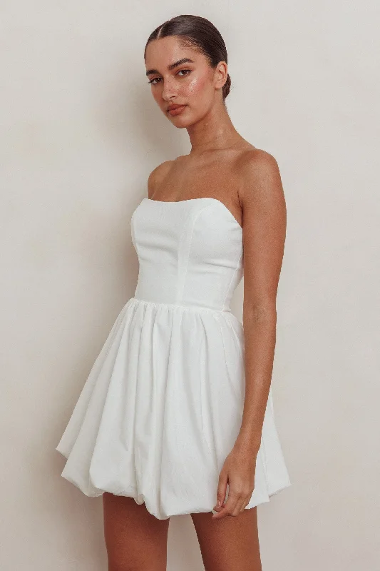 Like Art Strapless Bubble Mini Dress Off White Classic Floral Mini Dress