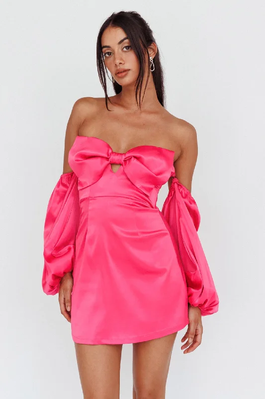 Lilly Off-Shoulder Bow Mini Dress Pink Cozy Cotton Mini Dress