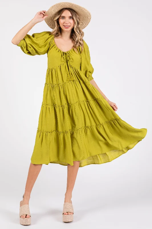 Lime Tiered Midi Dress Cozy Knit Midi Dress
