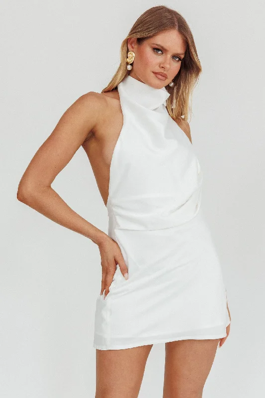 Lyons High Halter Neck Mini Dress White Elegant Off-Shoulder Dress Mini