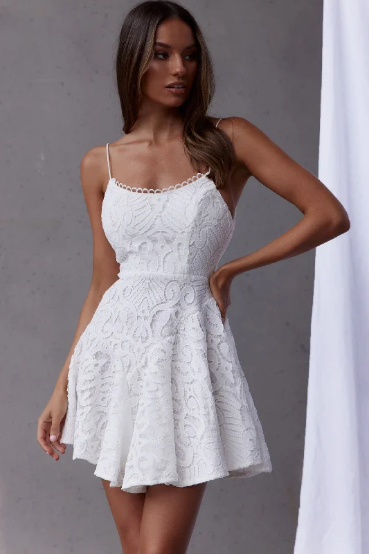 Malibu Sunset Lace A-Line Mini Dress White Elegant Lace Mini Dress