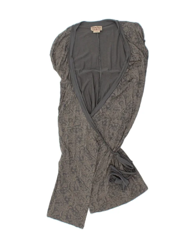 MARLBORO CLASSICS Womens Robe Wrap Dress UK 12 Medium Grey Paisley Viscose Stylish Color-Block Wrap Dress