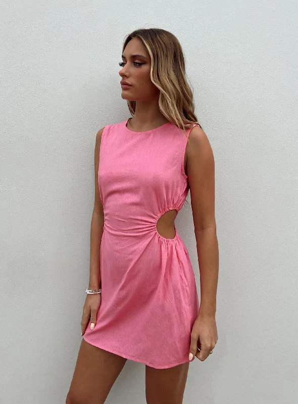 Mayzie Mini Dress Pink Classic White Mini Dress
