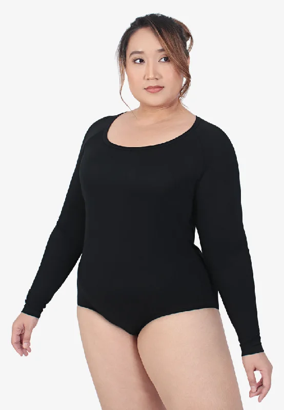 Masked INVISIBLE Collection Lightweight Inner Bodysuit - Black Fashionable Bodysuit with Long Sleeves