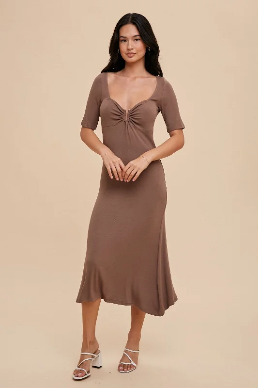Mocha U Notched Midi Dress Trendy Bodycon Midi Dress