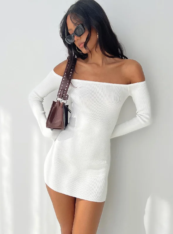 Parisa Long Sleeve Mini Dress White Casual High-Waist Mini Dress