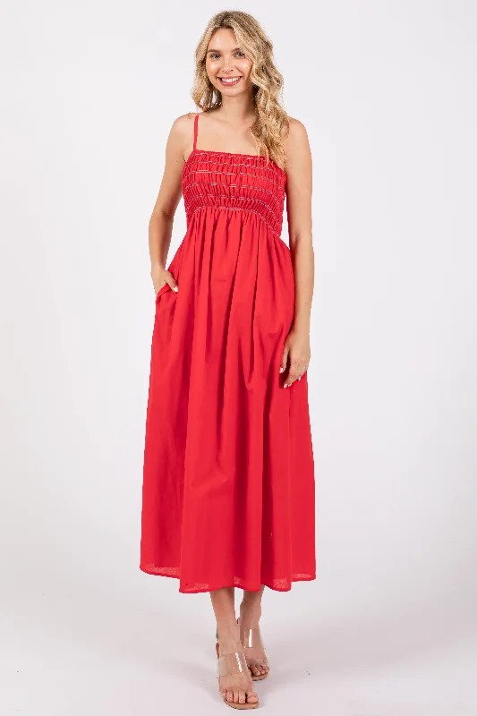 Red Bartlett Striped Smocked Midi Dress Elegant Floral Midi Dress