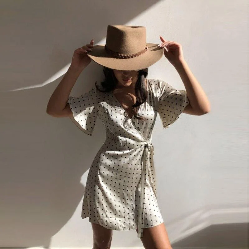FashionSierra - Robe Dress Dot Polka Mini Dress Stylish Plaid Mini Dress