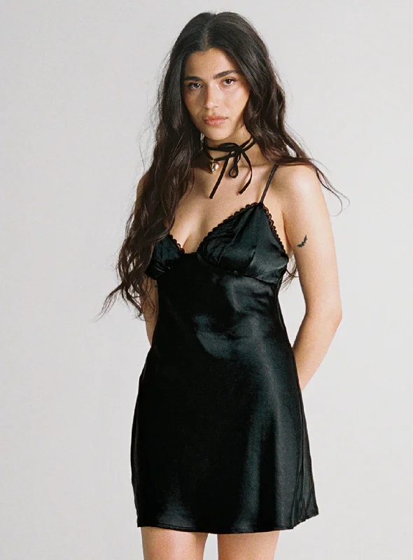 Roman Mini Dress Black Petite Comfortable One-Shoulder Mini Dress
