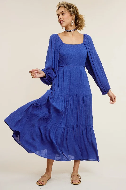 Royal Blue Tiered Midi Dress Fashionable Pencil Midi Dress