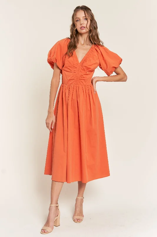 Rust V Neck Midi Dress Trendy Bodycon Midi Dress