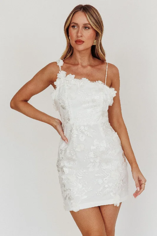 Saskia Floral Embroidery Mini Dress White Fashionable Denim Mini Dress
