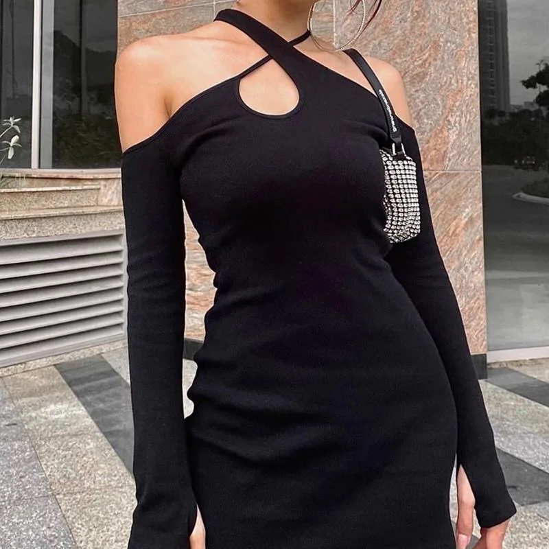 FashionSierra - Sexy Black Bodycon Mini Dress Cozy Ruched Mini Dress