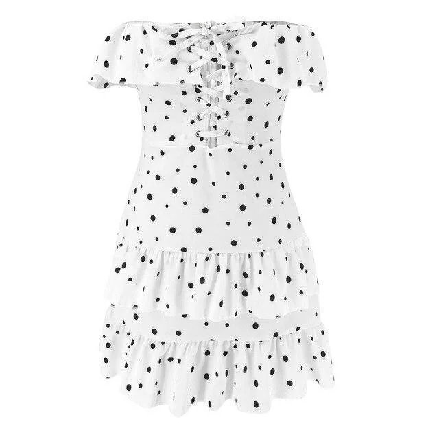 FashionSierra - Summer Dress Sexy Polka Dot Off Shoulder Ruffled White Sleeveless Hollow Out Bandage Women Dress  Mini Dress Cozy A-Line Mini Dress