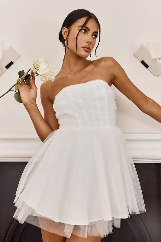 Summerlake Strapless Tulle Mini Dress Off White Cozy Cowl Neck Mini Dress