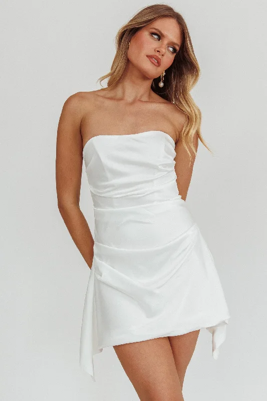 Toni Strapless Ruched Mini Dress White Comfortable Polka Dot Mini Dress