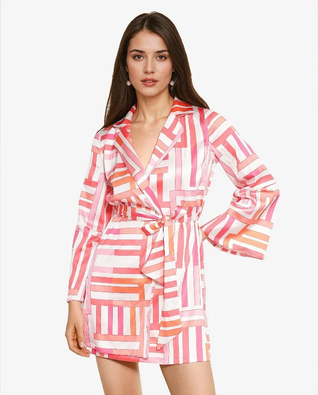 Rareism Women Veracruz Light Multi Bell Sleeves Lapel Neck Tie Up Straight Fit Geometric Print Mini Dress Stylish Button-Down Mini Dress Rareism Women Veracruz Light Multi Bell Sleeves Lapel Neck Tie Up Straight Fit Geometric Print Mini Dress Stylish Button-Down Mini Dress