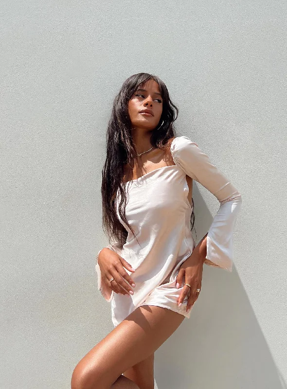 Wallum Long Sleeve Mini Dress Champagne Trendy Camisole Mini Dress