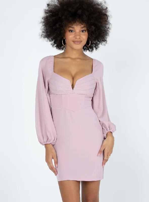 Zoella Long Sleeve Mini Dress Pink Trendy Lace Mini Dress