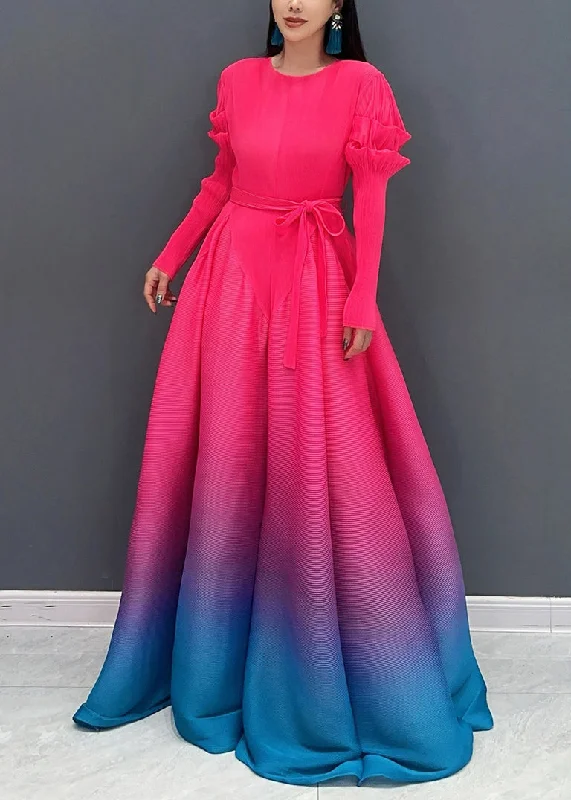 2024 Red O-Neck Gradient Color Maxi Dresses Long Sleeve Comfortable Maxi Dress with Sleeves 2024 Red O-Neck Gradient Color Maxi Dresses Long Sleeve Comfortable Maxi Dress with Sleeves