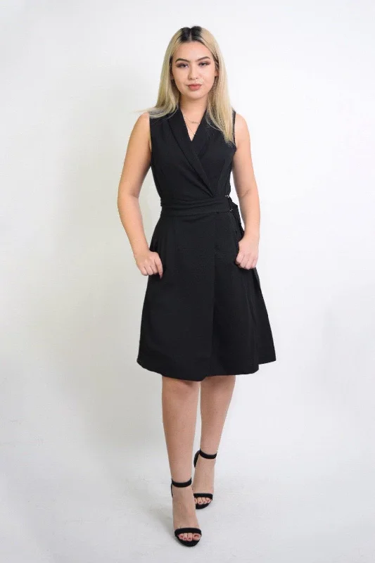 Black Wrap dress with belt attached Elegant Tie-Front Wrap Dress