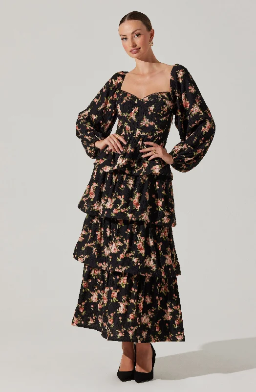Aumie Tiered Floral Maxi Dress Chic Off-Shoulder Maxi Dress