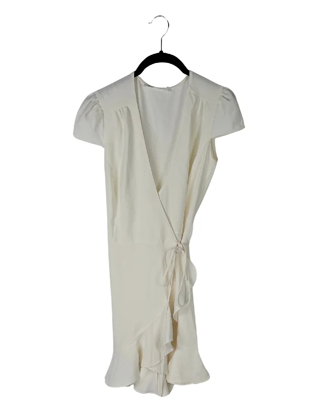 Cream Wrap Dress - Size 4-6 Elegant Metallic Wrap Dress