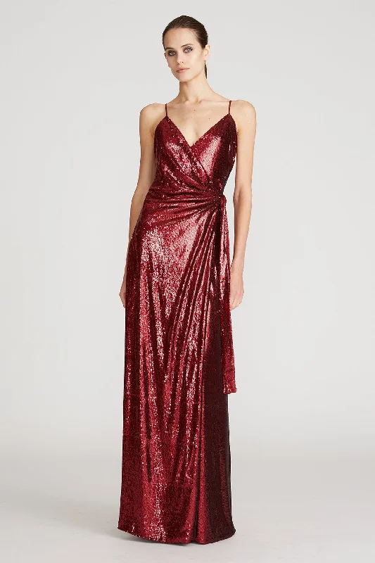 Amiel Sequins Wrap Dress - Merlot Stylish Belted Wrap Dress