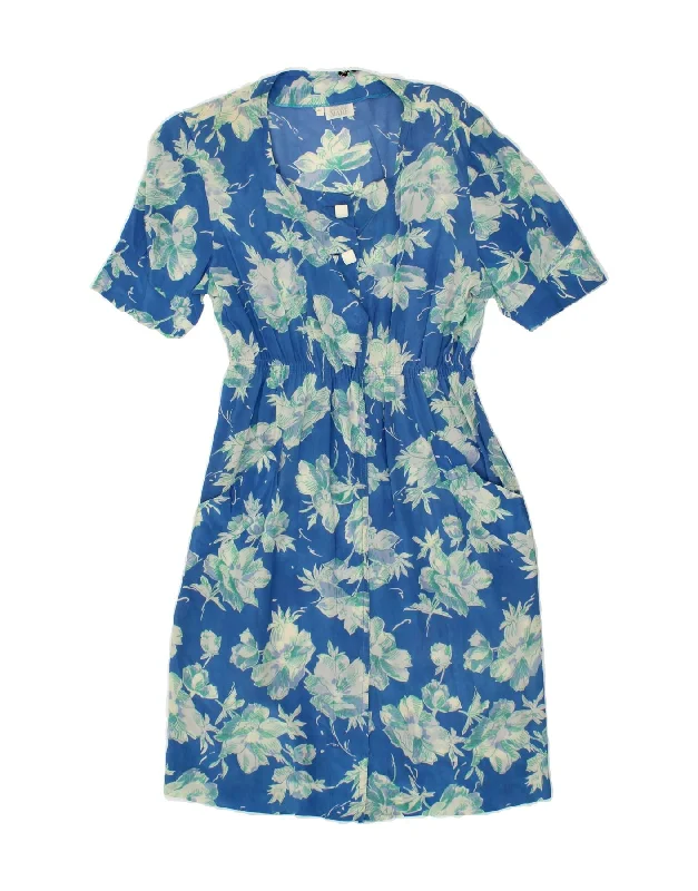ANDREA MARE Womens Maxi Dress IT 46 Large Blue Floral Stylish Long Sleeve Maxi Dress